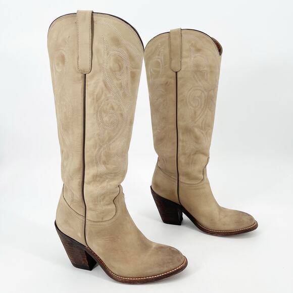 Lucchese Women’s 9 Vanessa Eggshell Comanche Leather Tall Western Cowgirl Boots - Picture 1 of 11